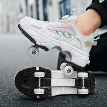 Heelys shoes four-wheeled one-button shrinking skates childrens roller skates girls walkable slippery invisible adult walking shoes