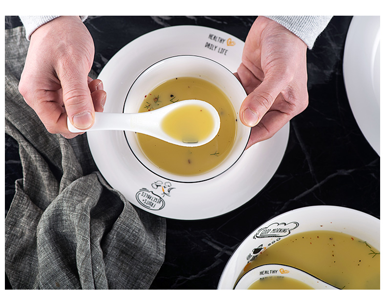 Long handle ceramic tablespoons of household hot pot porridge spoon run ramen noodles served porridge spoon, run out of large spoons wooden