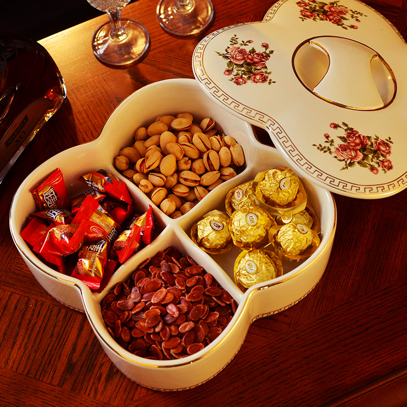 Dried fruit tray candy plate frame with cover creative wedding celebration of New Year European snacks dry 'lads' Mags' including nuts seeds ceramic sitting room