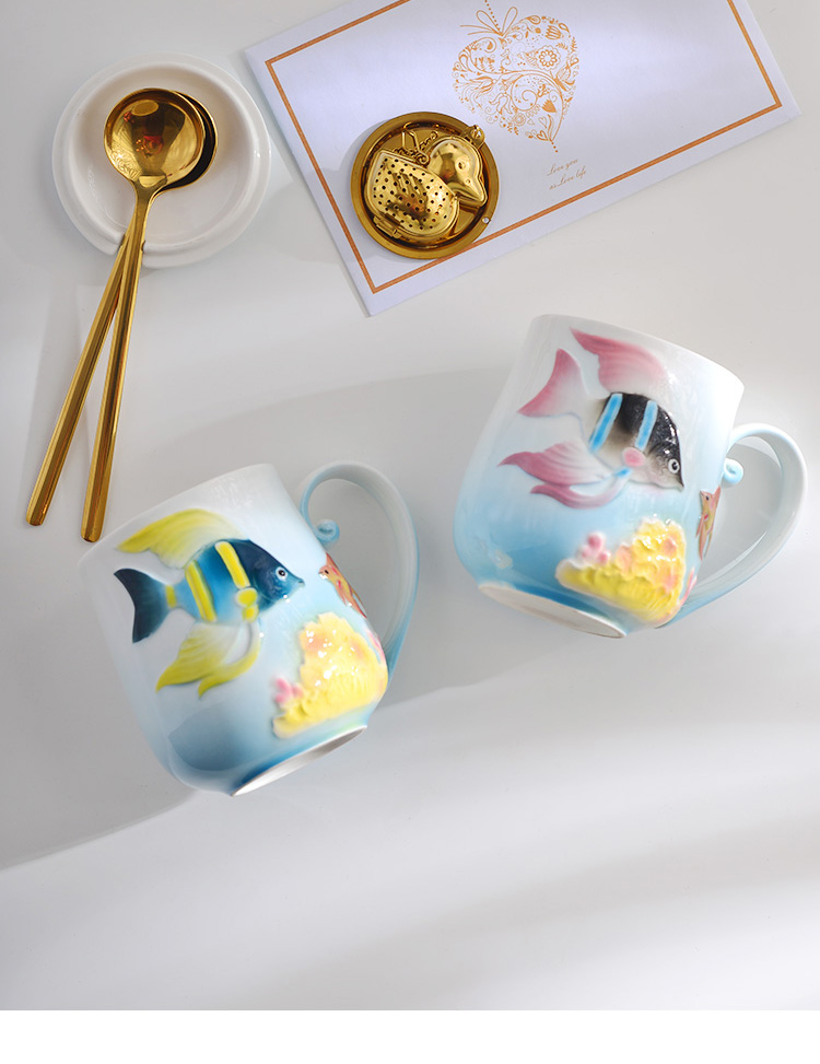 Enamel porcelain coffee cup suit afternoon tea keller export ceramic cup gift boxes with dish with a spoon