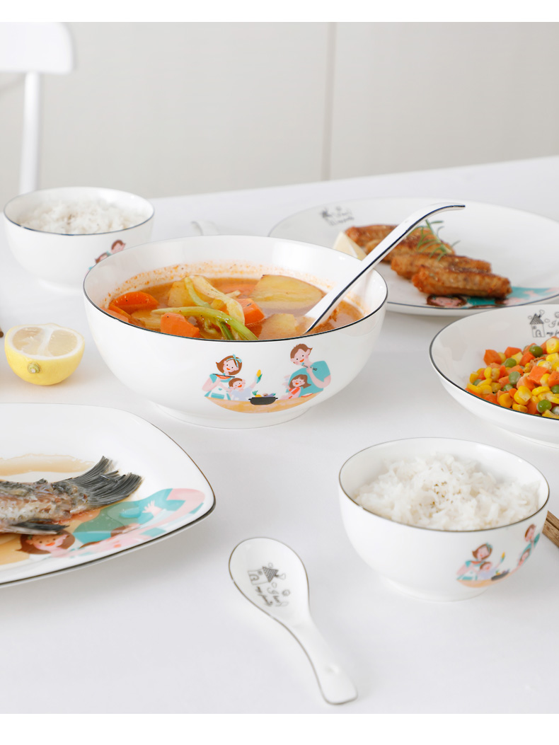 Happy family of European dishes suit web celebrity household ceramics tableware creative small and pure and fresh dishes spoon, chopsticks combination