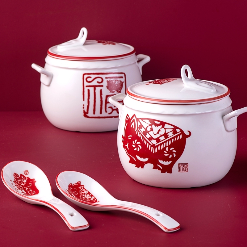 The Bird 's nest stew with cover high temperature resistant ceramic bladder household water stew soup bowl small simmer soup pot steaming bowls of stew pot