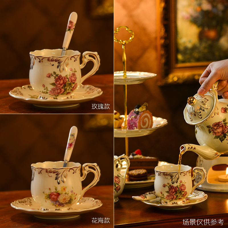 European coffee cup sets of household ceramic cup English afternoon tea coffee cups and saucers tea cup with a spoon