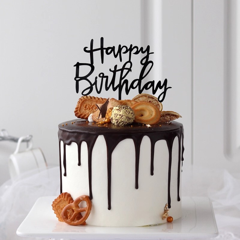 2026 Baking Cake Decoration Toppers in Gold, Black, and Silver Hb Acrylic Birthday Inserts Simple Decoration