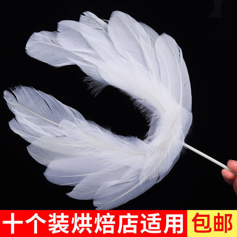 10-Pack White Wing Feather Cake Decoration Inserts Ostrich Feather Crown Angel Figurines Toppers Accessories String Lights