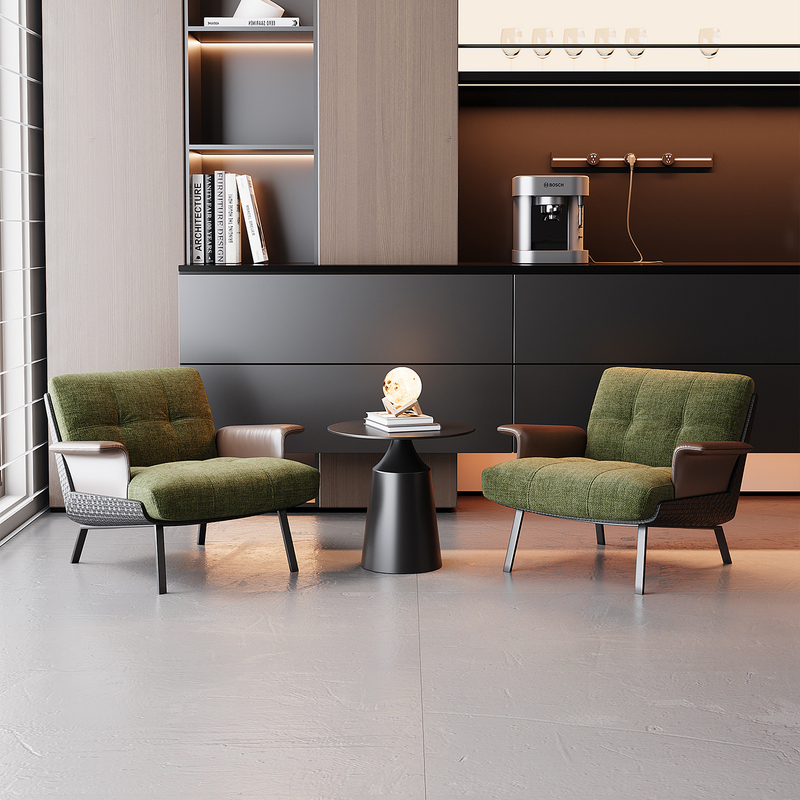 Musi Li Fully Furnished Italian Minimalist Green Sofa Chair, Single-Person Hotel Reception and Negotiation Leisure Set with One Table and Two Chairs Musi Li Fully Furnished Italian Minimalist Green Sofa Chair, Single-Person Hotel Reception and Negotiation Leisure Set with One Table and Two Chairs