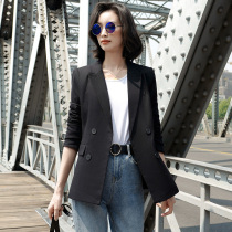 Black suit jacket double-breasted womens small suit wild British style retro womens autumn new top