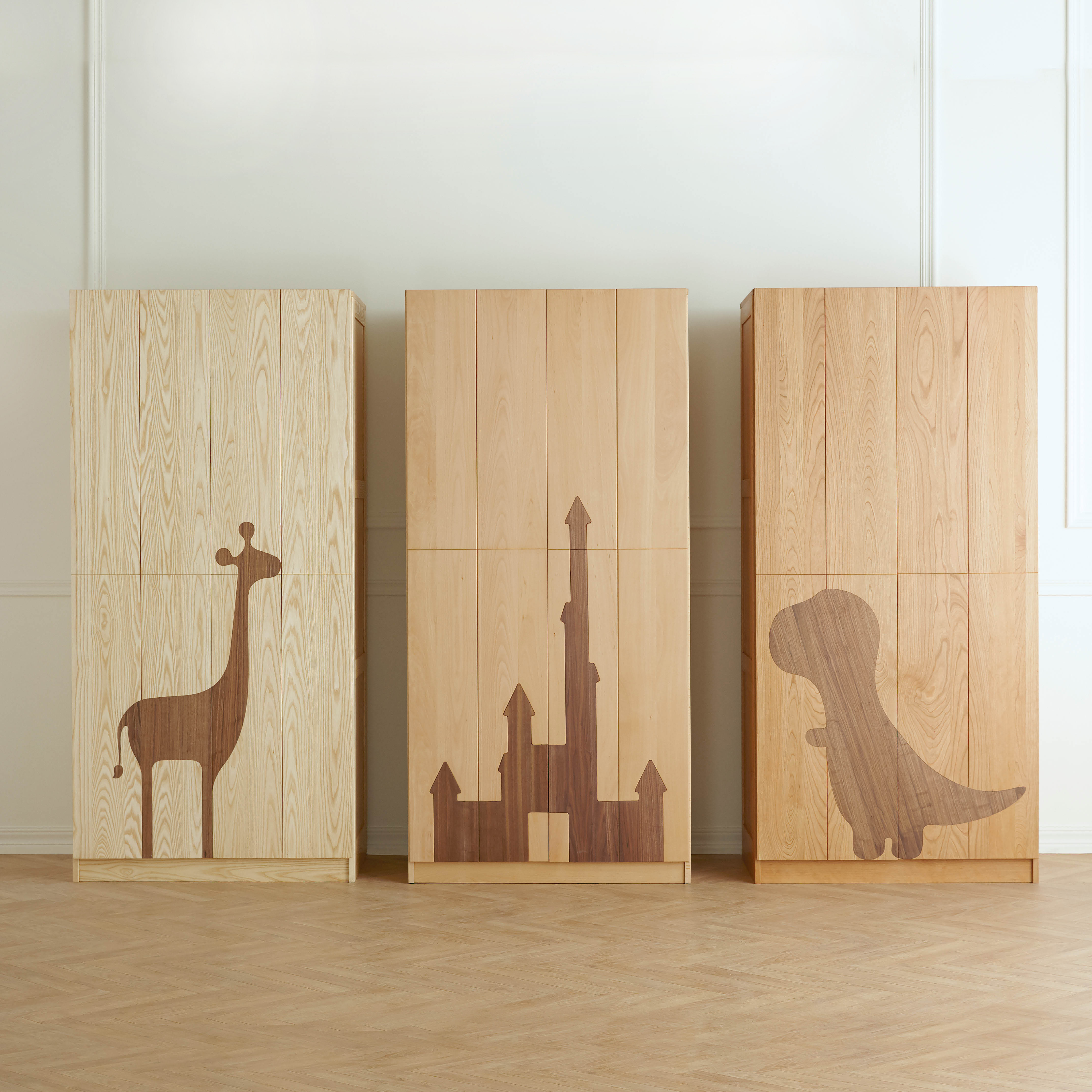 Yike Solid Wood Furniture Children's Wardrobe Dinosaur Giraffe Castle Computer Carving Environmental Protection Design Wood Wax Oil