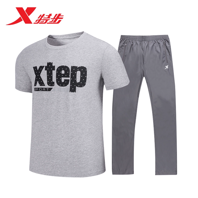 Bộ đồ thể thao Xtep nam mùa hè 2019 mới tay áo thể thao nửa tay nhanh khô nhanh tay chạy bộ hai mảnh - Thể thao sau