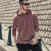 Autumn dress old cotton grinding dark red trendy man loose pullover sweater mens hooded sweater T928
