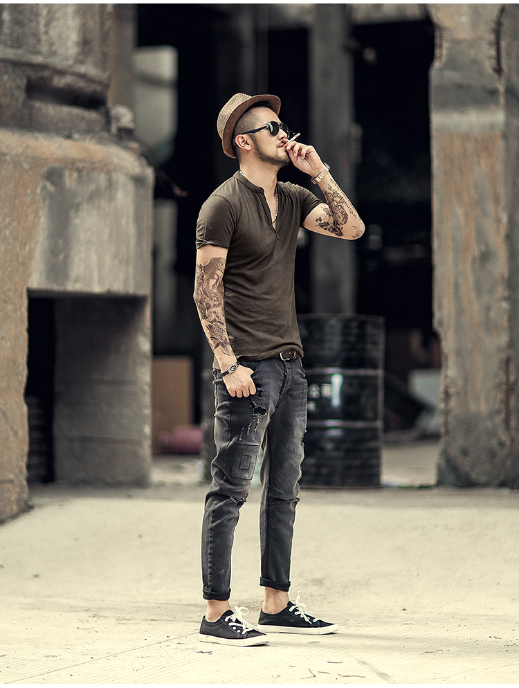 Mùa hè mới 2018 áo thun nam châu Âu và Mỹ nam áo thun cotton cotton ngắn tay nam cổ chữ V nửa tay áo sơ mi Polo PL1010 áo thun có cổ