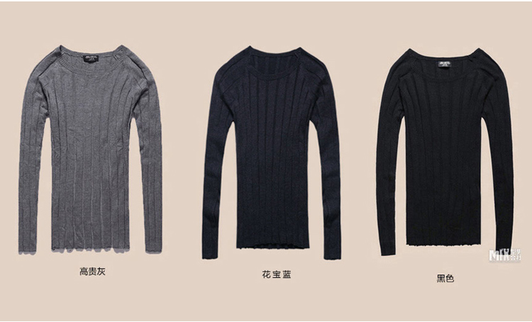 Áo xuân 2019 họa tiết mới nam co giãn cao áo len mỏng cổ tròn áo thun dệt kim đáy thủy triều J215 ao nam