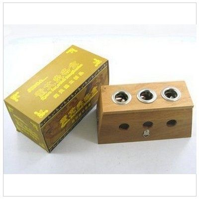 新型家用天然加厚橡木三孔艾灸盒温灸器纯实木艾条盒腰腹背部通用