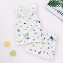  Baby vest shorts set pure cotton sleeveless female baby sling Male childrens summer ultra-thin breathable childrens summer clothes