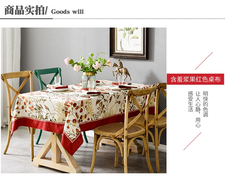 Mục vụ người Mỹ hình chữ nhật khăn trải bàn khảm nhà hàng khăn trải bàn màu phù hợp với hộ gia đình bàn cà phê vải lanh vải lanh bàn tròn - Khăn trải bàn