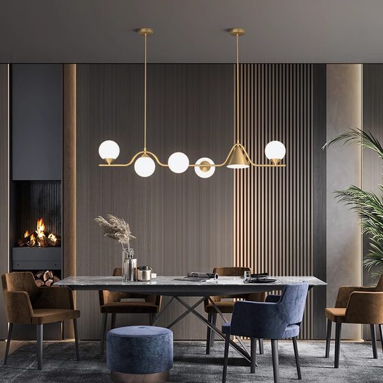 All-Copper Minimalist Restaurant Chandelier, Modern Simple Creative Dining Room Lamp, Nordic Light Luxury Tea Room Long Table Bar Lamp