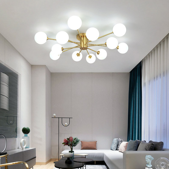 All copper light luxury living room ceiling lamp post-modern Nordic simple bedroom main lamp Magic Bean light luxury Internet celebrity home lamps
