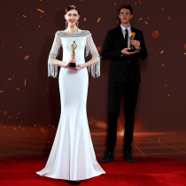 White fishtail banquet 2021 new high-end luxury evening dress temperament socialite host company annual meeting thin