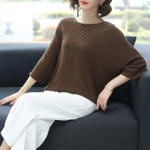 Large size womens ice silk sweater 2019 spring and summer new fat sister 200 kg top loose thin belly cover t-shirt