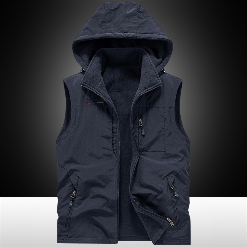 Autumn and Winter Hooded Vest for Men, Fleece-Lined, Quilted, Multi-Pocket, Loose Fit, Large Size, Reversible, Warm Workwear Vest for Men Autumn and Winter Hooded Vest for Men, Fleece-Lined, Quilted, Multi-Pocket, Loose Fit, Large Size, Reversible, Warm Workwear Vest for Men