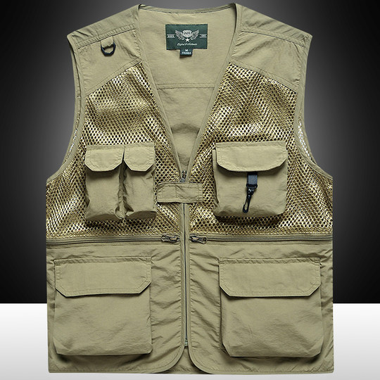 摄影马甲男户外钓鱼旅游登山背心v领宽松大码多袋工装男马夹薄款