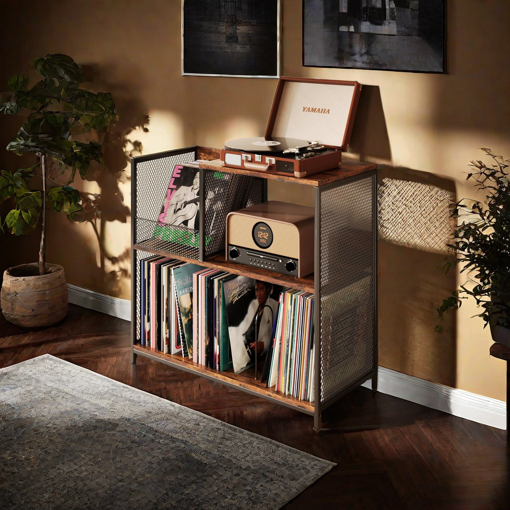 ビニールレコードキャビネットキャビネットEdenjoyレコードプレーヤーオーディオラックレトロ