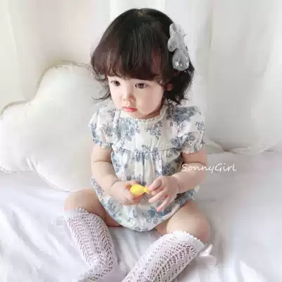 SonnyGirl baby spring clothes female ins baby romper triangle bag fart romper exquisite lace collar short-sleeved climbing suit