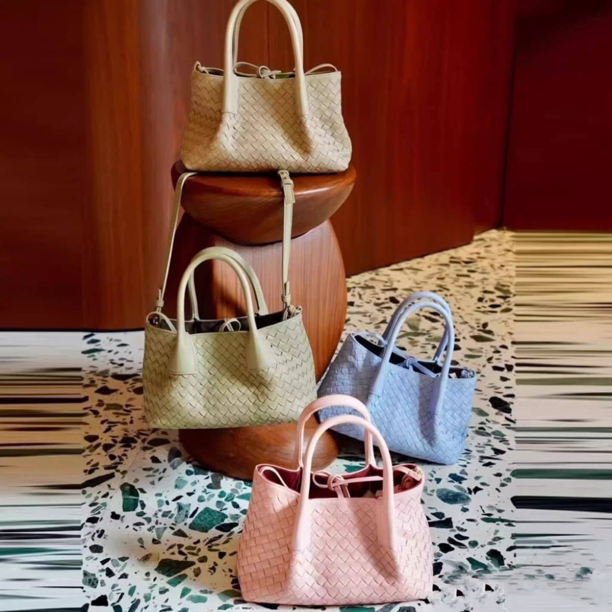Luxury Genuine Leather Woven Handbag - Trendy Office Tote, Unique Designer Crossbody Bag - Thumbnail 2