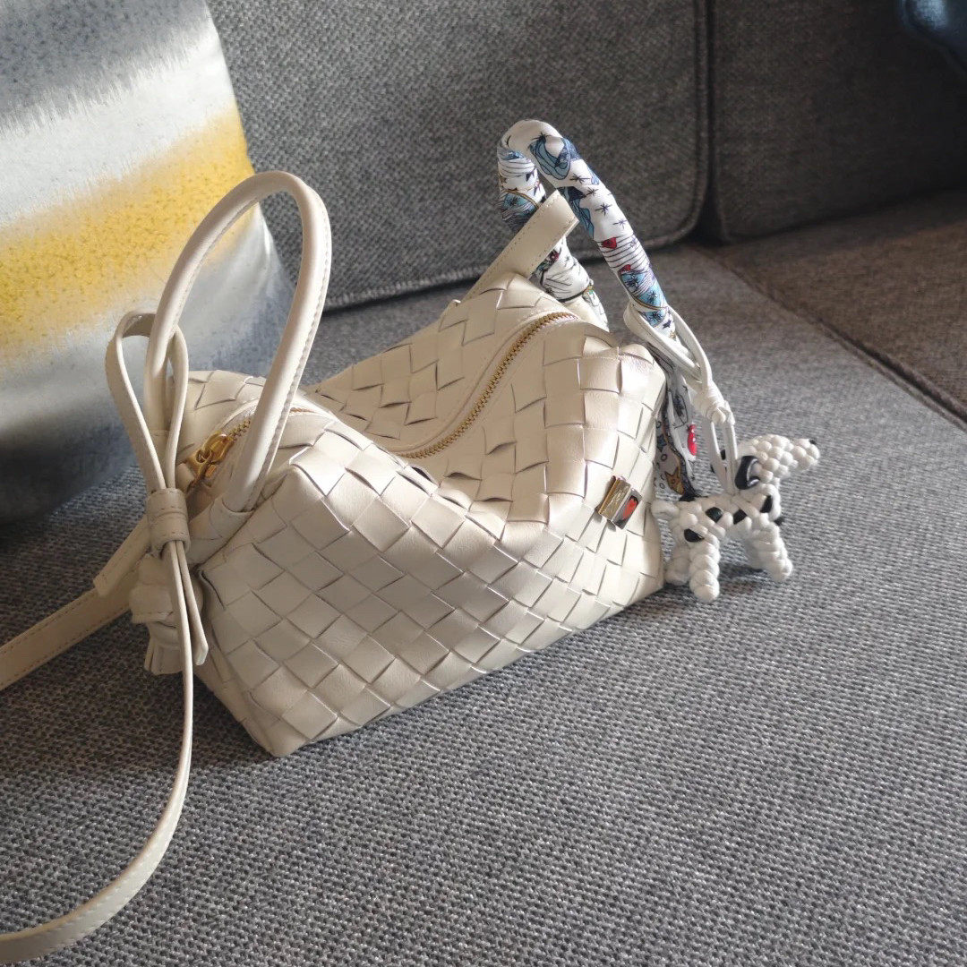 Luxury Genuine Leather Woven Handbag - Trendy Office Tote, Unique Designer Crossbody Bag