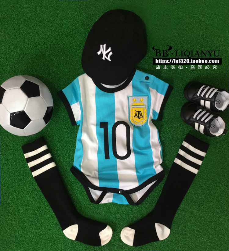 World Cup bóng đá phù hợp với bé ảnh Cáp Nhĩ Tân mùa hè jumpsuit bé áo tam giác Argentina túi cotton - Bóng đá tất đá bóng rẻ nhất	