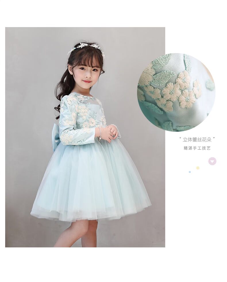 Trẻ em ăn mặc công chúa váy fluffy cô gái mùa thu và mùa đông dài tay sinh nhật hiển thị màu xanh trang phục hoa cô gái váy buổi tối bộ quần áo vest cho bé trai