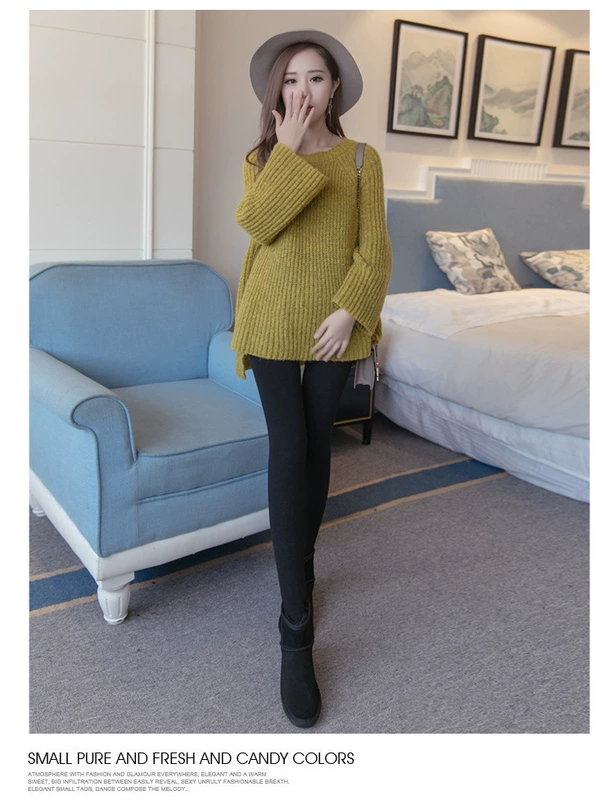 Quần legging rộng cho bà bầu mùa thu đông cộng với quần nhung dày cho bà bầu mỏng cộng với quần ấm mùa đông nâng bụng mang quần dài yếm bầu 