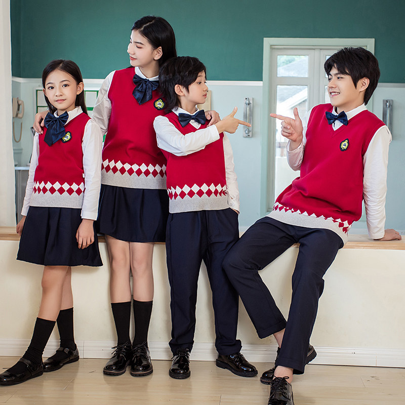 Knitted sweater elementary school students school uniform autumn suit children's class uniform kindergarten uniform spring and autumn clothing student group purchase suit
