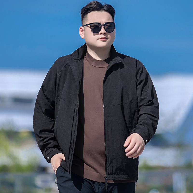 Plus-Size Raglan Sleeve Casual Jacket for Men, Stand Collar, Extra Large, Loose Fit, Windproof, Zip-Up Workwear Jacket for Spring and Autumn Plus-Size Raglan Sleeve Casual Jacket for Men, Stand Collar, Extra Large, Loose Fit, Windproof, Zip-Up Workwear Jacket for Spring and Autumn
