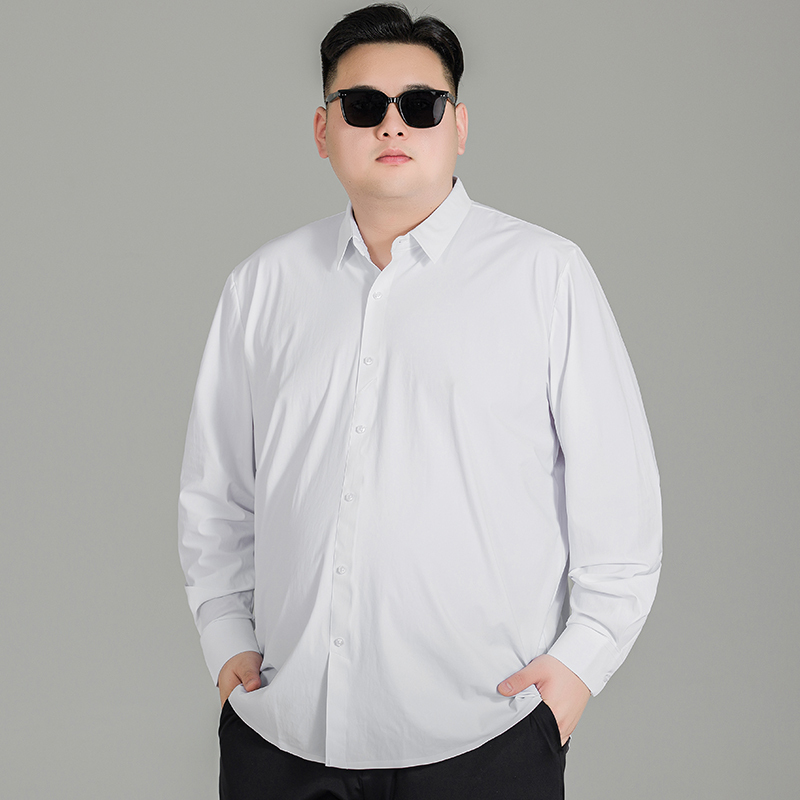 Plus-Size Business Non-Iron Shirt for Men, Long-Sleeved, Spring and Autumn, Solid Color Shirt for Big and Tall Men, Loose Fit