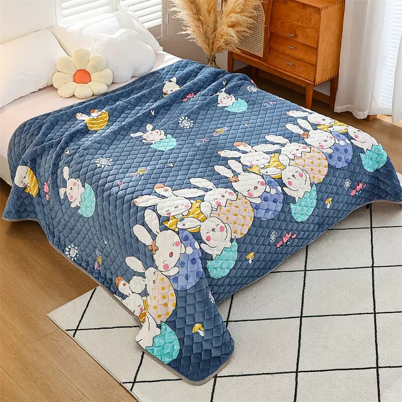 Coral velvet quilted sheets flannel bed blanket thickened winter single dormitory mattress non-slip plus velvet blanket