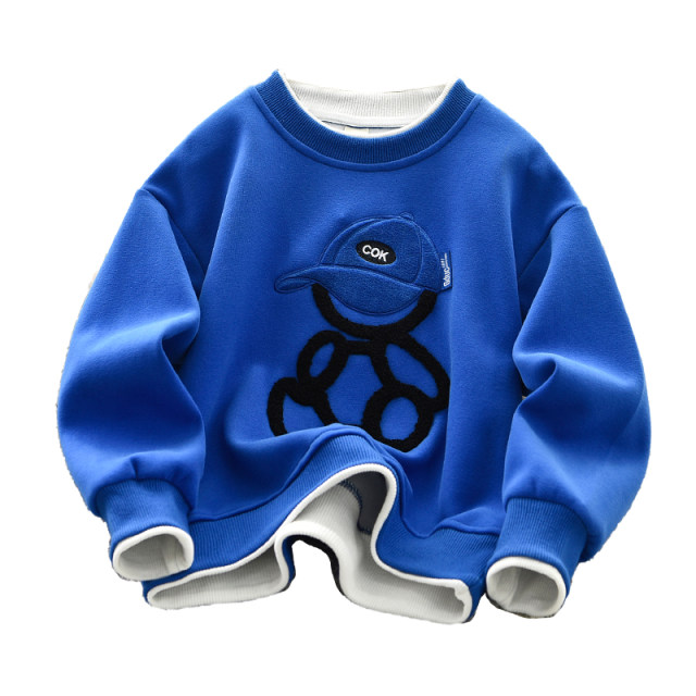 Boys sweater autumn clothing 2022 new style plus velvet winter flocking middle and big children's top children's clothing fried street foreign style spring and autumn tide