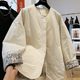 High-end retro, unique and unique super beautiful round neck cotton jacket for women in autumn and winter lazy and relaxed casual cotton jacket