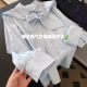2025 New Bow Blue Long Sleeve Striped Shirt Women Korean Unique Super Nice-looking Shirt Small Top