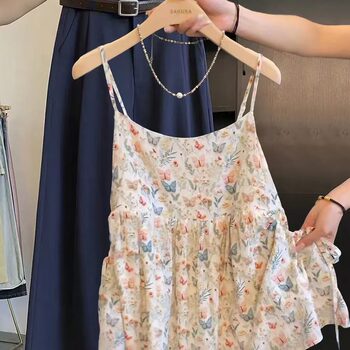 ແນະນຳສ່ວນໂຕທີ່ມັກ~ french sweet butterfly floral camisole women's summer sleeveless thin and beautiful top