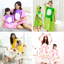 Parent-child cartoon bath towel cotton towel with hat cloak baby cloak adult children bathing bathrobe