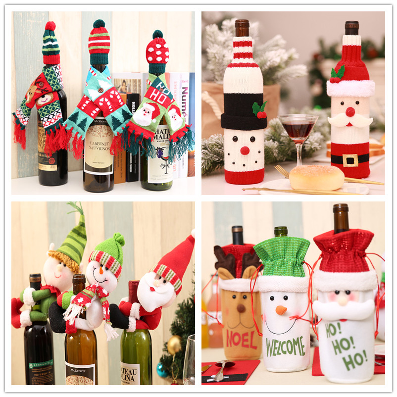 Christmas decoration Christmas Wine bottle set Old Man Champagne Red Wine bag Knitted creative Wine set Hotel dining Room holiday decoration