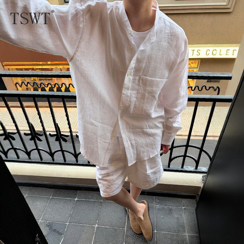 High-End Lazy and Relaxed Linen Suit for Men, Summer Old Money Style Cotton and Linen Shirt, Sun Protection Jacket, Casual Shorts High-End Lazy and Relaxed Linen Suit for Men, Summer Old Money Style Cotton and Linen Shirt, Sun Protection Jacket, Casual Shorts