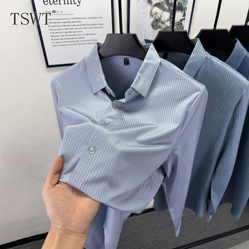 High-End Light Luxury Striped Casual Long-Sleeved Shirt for Men, New Spring and Autumn Style, Breathable Business High-End Feel, Turn-Down Collar Shirt High-End Light Luxury Striped Casual Long-Sleeved Shirt for Men, New Spring and Autumn Style, Breathable Business High-End Feel, Turn-Down Collar Shirt