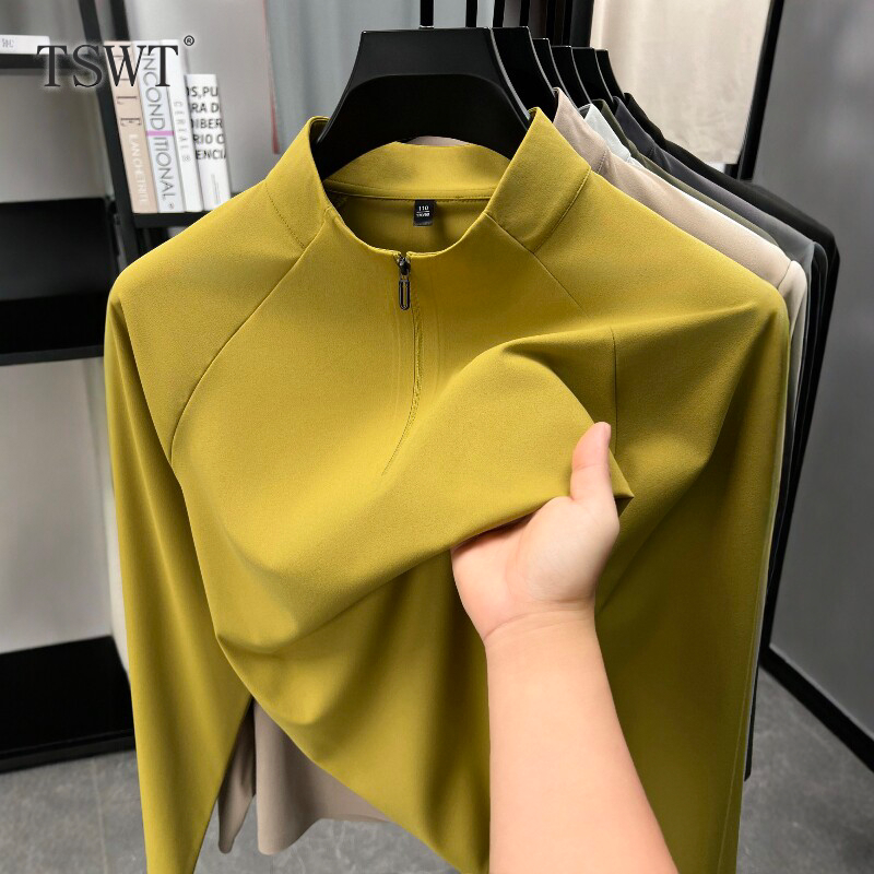 High-End New Style Half-High Collar Zippered Long-Sleeved Top for Men, Breathable Outdoor Casual Sports Base Layer Sweatshirt for Spring and Autumn High-End New Style Half-High Collar Zippered Long-Sleeved Top for Men, Breathable Outdoor Casual Sports Base Layer Sweatshirt for Spring and Autumn