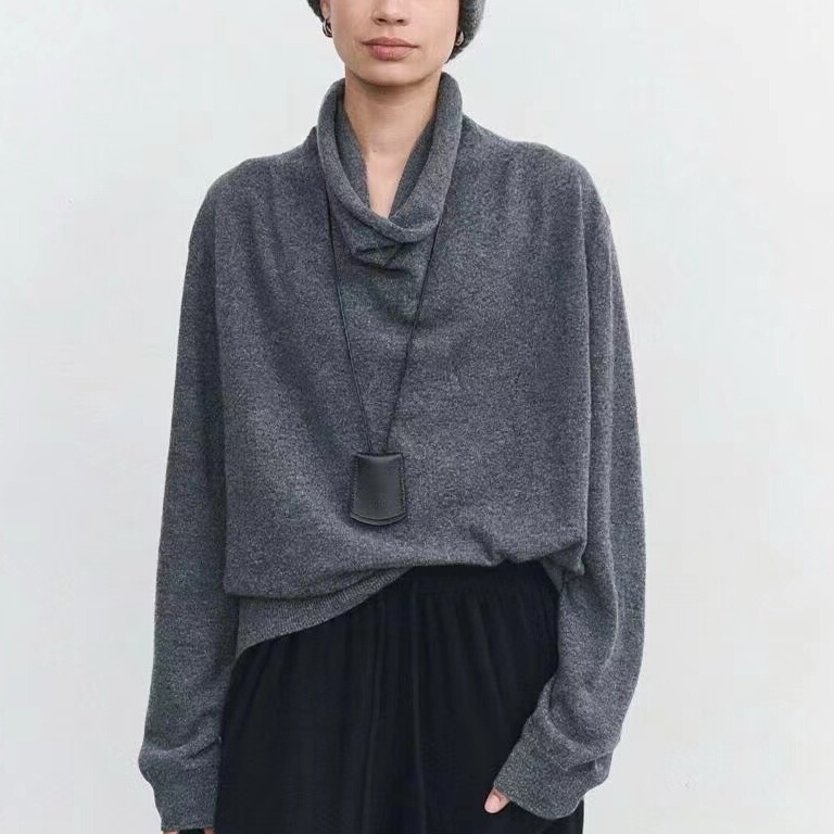 Elegant and Casual Beauty! Autumn and Winter Soft Cashmere Sweater for Women with a Loose, Lazy Style and a Unique Neckline Elegant and Casual Beauty! Autumn and Winter Soft Cashmere Sweater for Women with a Loose, Lazy Style and a Unique Neckline