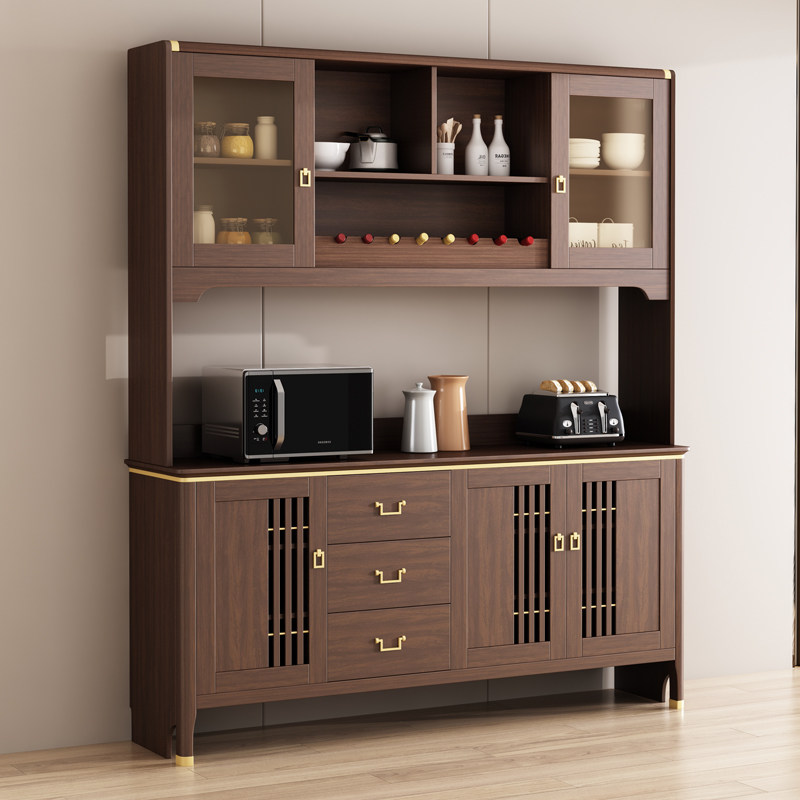 New Chinese style dining cabinet integrated against the wall home solid wood frame wine cabinet kitchen dish cabinet storage cabinet dining room storage cabinet