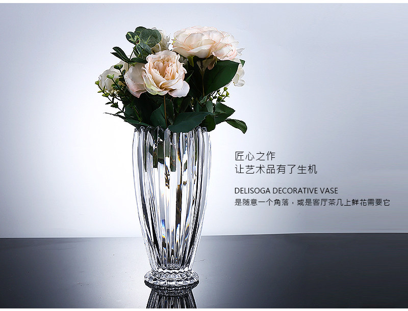 A beautiful and high-end transparent crystal glass flower arrangement, a lucky bamboo vase for fresh flowers, and a light luxury flower arrangement table decoration pic 3