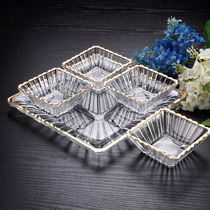 Creative crystal fruit plate Glass fruit plate Living room dry fruit plate European fruit plate Household grid fruit plate tray set