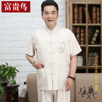 Middle-aged Tang suit mens summer thin two-piece set Chinese style mens linen short-sleeved dad suit summer suit